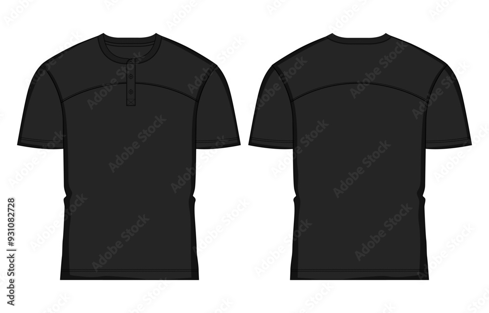 Naklejka premium Short Sleeve Black Color T shirt with pocket vector illustration template for men's and boys. Black t shirt front and back isolated on white background