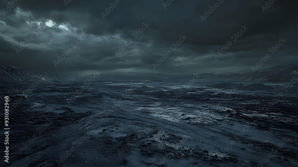 Obraz premium 58. A toxic sludge-covered wasteland with a dark, ominous sky