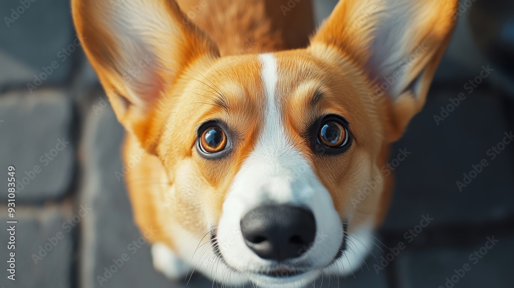 A Curious Corgi Dog with Big Brown Eyes Looking Up A Curious Corgi Dog with Big Brown Eyes Looking Up