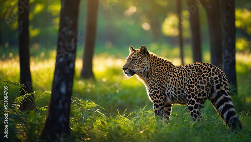 Leopard perched in a tree, showcasing its striking spots and fierce eyes photo