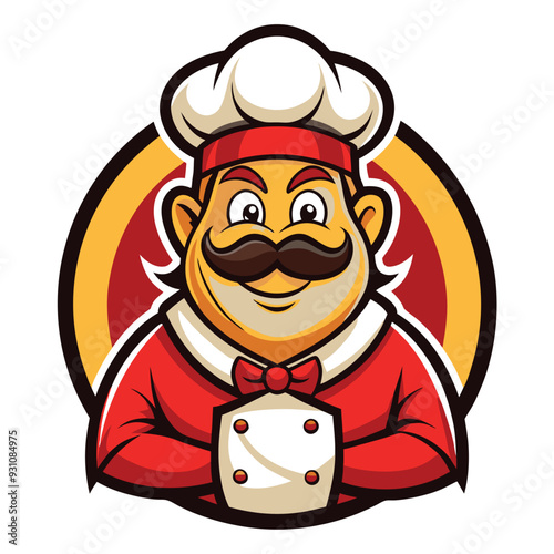 Playful cartoon chef wearing a chef's hat and holding a knife, ideal for a restaurant mascot logo design.