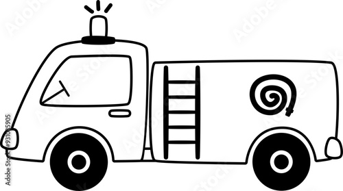Cute fire truck engine transportation doodle line art for kids coloring page