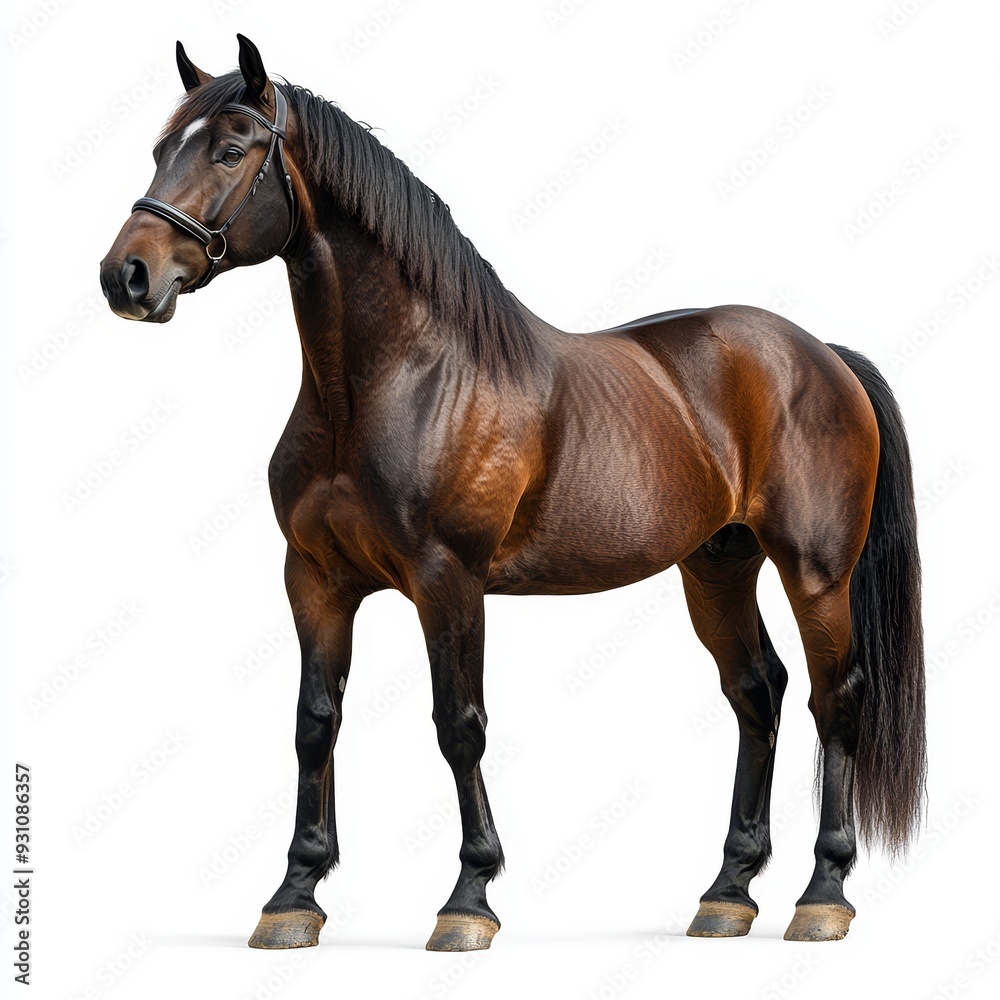 Obraz premium Portrait of a horse full body standing front view 465 horse, animal, brown, farm, foal, isolated, nature, grass, mammal, stallion, field, mare, pasture, white, horses, meadow, equine, standing, beau