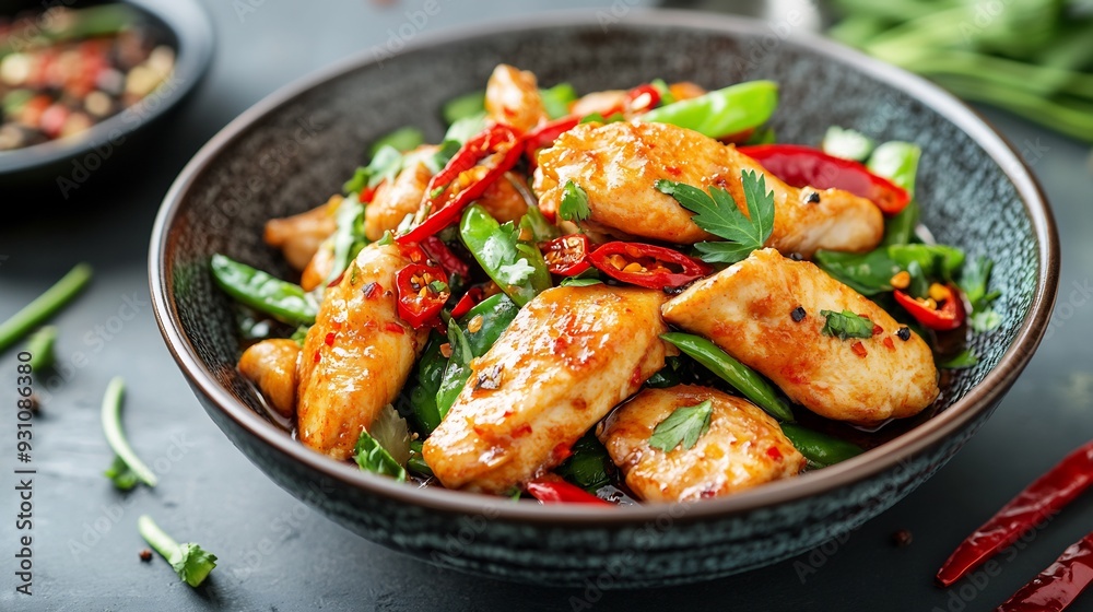 Spicy Chicken Stir-Fry with Green Beans and Chili Peppers