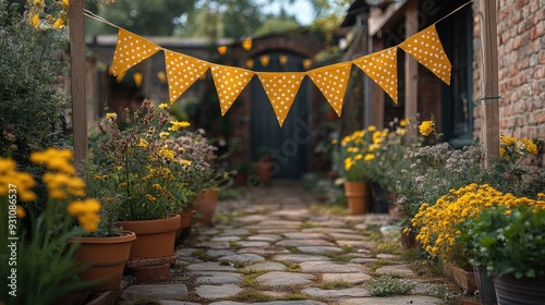 Y is for yellow bunting brightening a garden party.