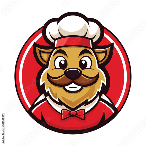 Cartoon chef logo design featuring a jovial chef in a hat, brandishing a knife, suitable for a restaurant's mascot.