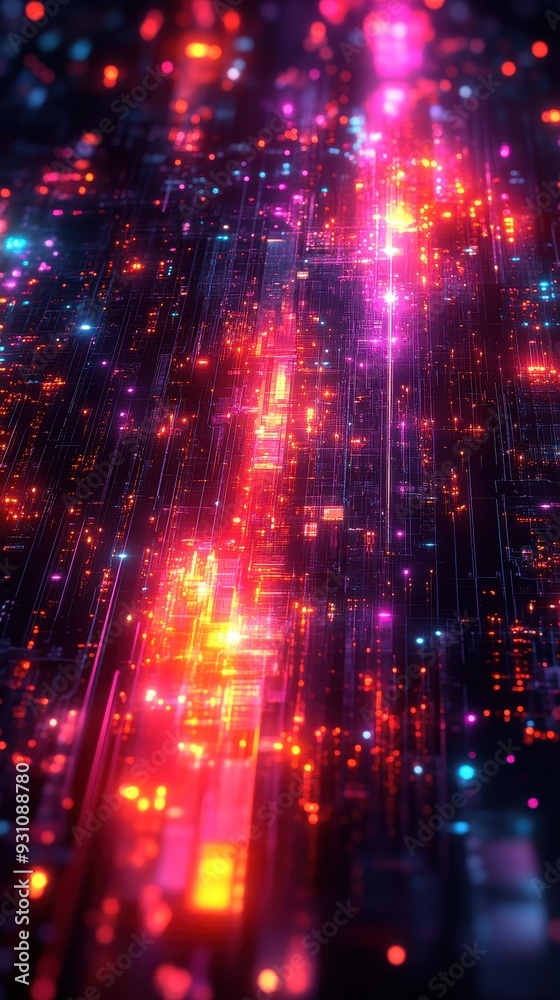 Abstract Neon Cityscape Background With Glowing Lights And Lines Abstract Neon Cityscape Background With Glowing Lights And Lines