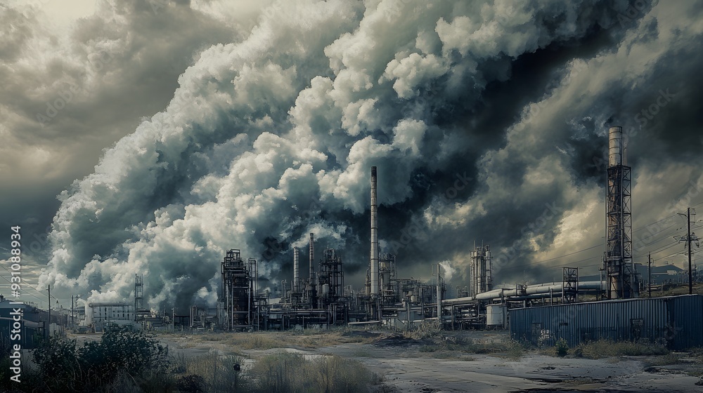 50. A dramatic scene of toxic gas clouds billowing from a malfunctioning industrial plant 50. A dramatic scene of toxic gas clouds billowing from a malfunctioning industrial plant