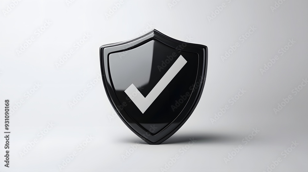 cartoon 3d Icon safety shield check mark perspective . black symbol security safety icon. Checkmark in minimalistic style. 3d vector illustration. white background cartoon 3d Icon safety shield check mark perspective . black symbol security safety icon. Checkmark in minimalistic style. 3d vector illustration. white background