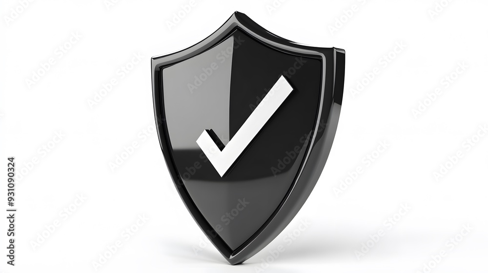 cartoon 3d Icon safety shield check mark perspective . black symbol security safety icon. Checkmark in minimalistic style. 3d vector illustration. white background cartoon 3d Icon safety shield check mark perspective . black symbol security safety icon. Checkmark in minimalistic style. 3d vector illustration. white background