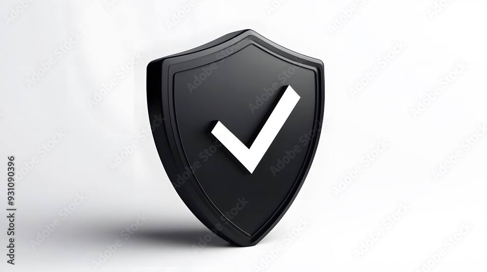 cartoon 3d Icon safety shield check mark perspective . black symbol security safety icon. Checkmark in minimalistic style. 3d vector illustration. white background cartoon 3d Icon safety shield check mark perspective . black symbol security safety icon. Checkmark in minimalistic style. 3d vector illustration. white background