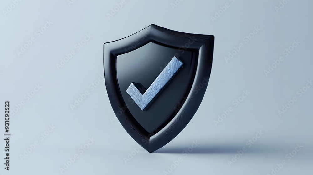 cartoon 3d Icon safety shield check mark perspective . black symbol security safety icon. Checkmark in minimalistic style. 3d vector illustration. white background