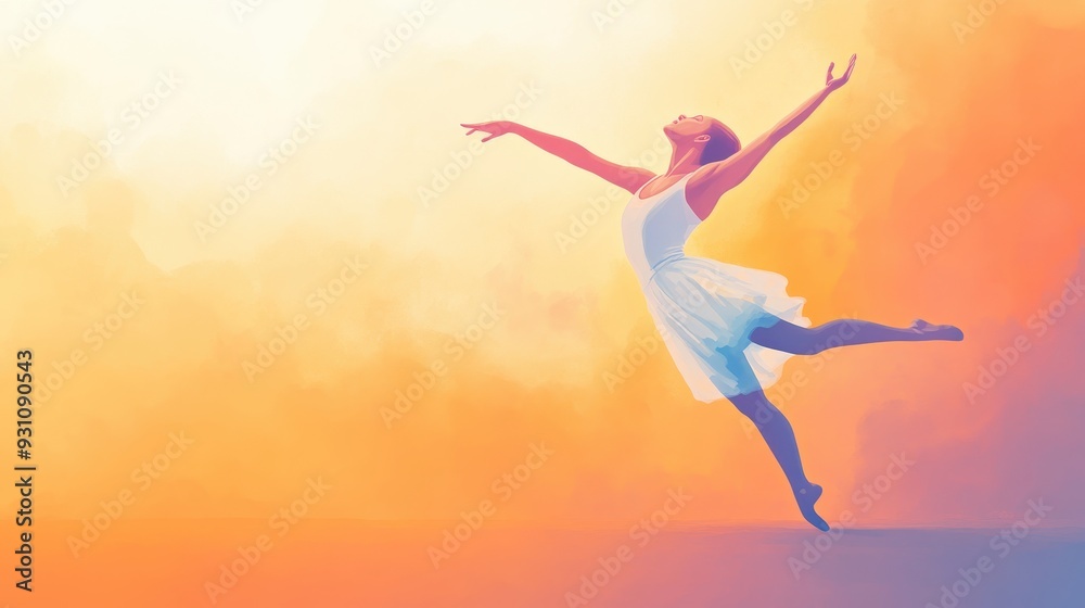 A graceful dancer leaps joyfully against a vibrant sunset, embodying freedom and passion in motion. A graceful dancer leaps joyfully against a vibrant sunset, embodying freedom and passion in motion.