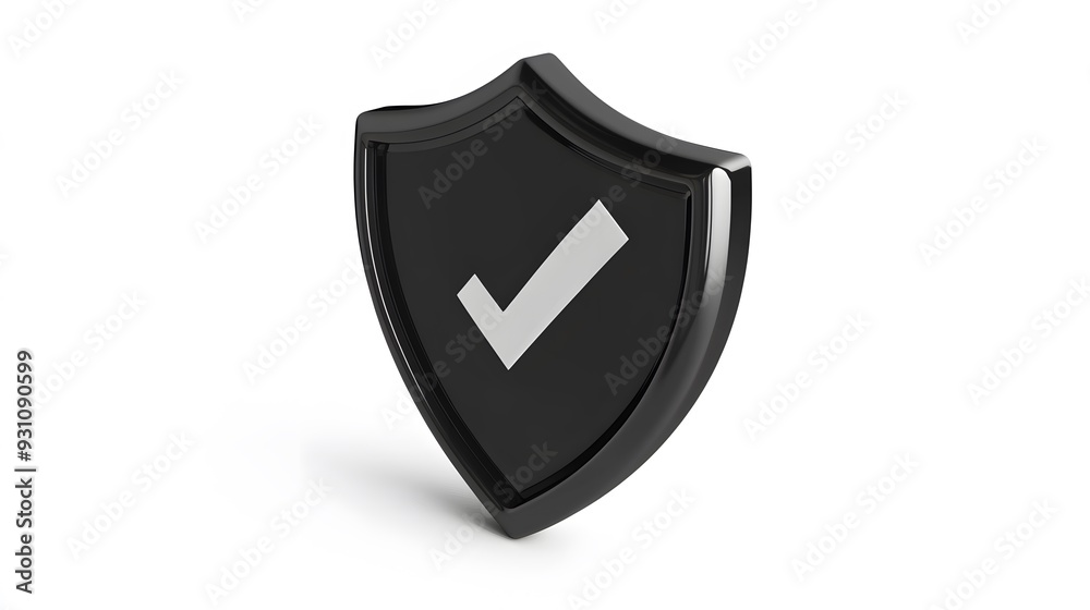 cartoon 3d Icon safety shield check mark perspective . black symbol security safety icon. Checkmark in minimalistic style. 3d vector illustration. white background cartoon 3d Icon safety shield check mark perspective . black symbol security safety icon. Checkmark in minimalistic style. 3d vector illustration. white background