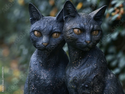 Mysterious Black Cat Statues with Gothic Flair photo