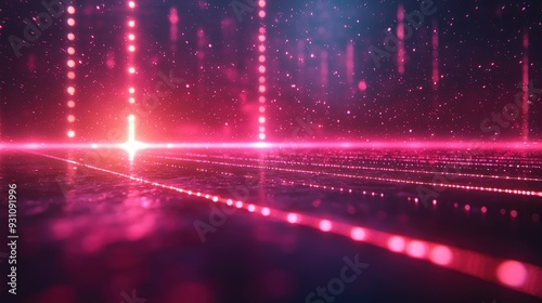 Vibrant red laser beams with particles in futuristic scene
