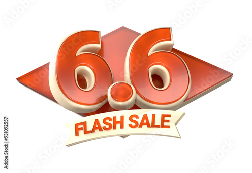 3D orange shopping day 66 promotion sign 3d isolated for six day of sixmonth photo