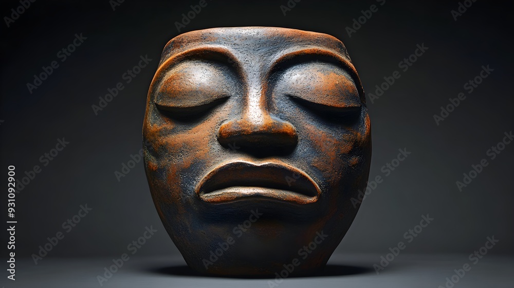 Sculpted earthenware vase, exaggerated facial features, handcrafted clay, earthy tones, traditional pottery art Sculpted earthenware vase, exaggerated facial features, handcrafted clay, earthy tones, traditional pottery art