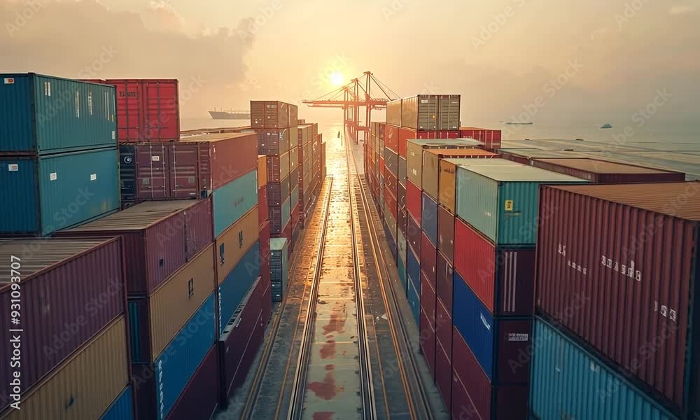Neatly Stacked Containers in the Serene Afternoon Sunlight