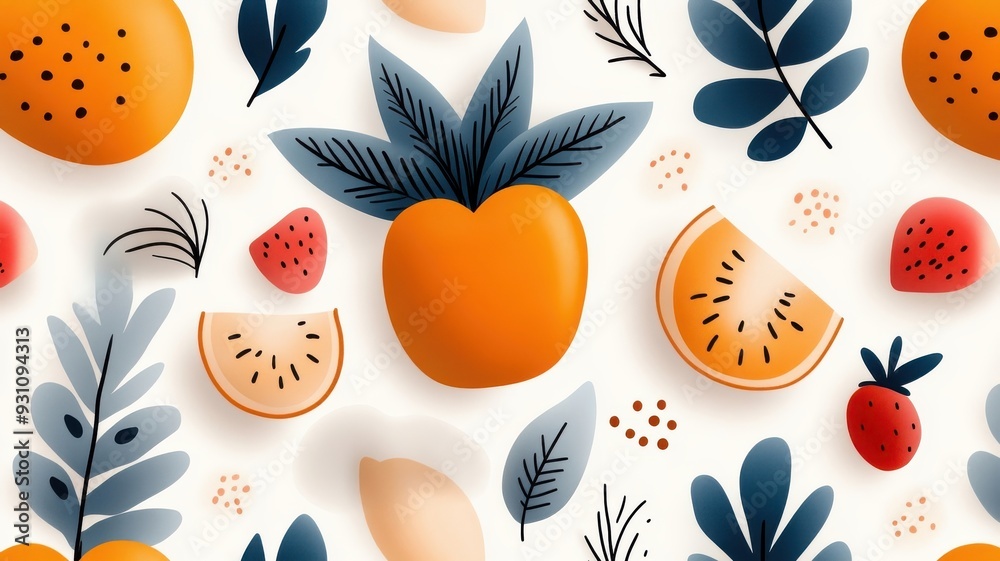 A fun and engaging seamless pattern of cartoon fruits engaged in various activities, perfect for a baby's room. A fun and engaging seamless pattern of cartoon fruits engaged in various activities, perfect for a baby's room.