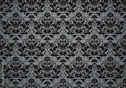 Floral pattern. Vintage wallpaper in the Baroque style. Seamless vector background. Gray and black ornament for fabric, wallpaper, packaging. Ornate Damask flower ornament