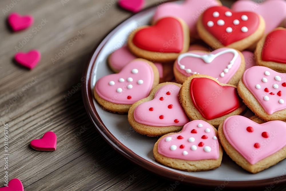 Biscuits with heart shape in a plate. Biscuits with heart shape in a plate.