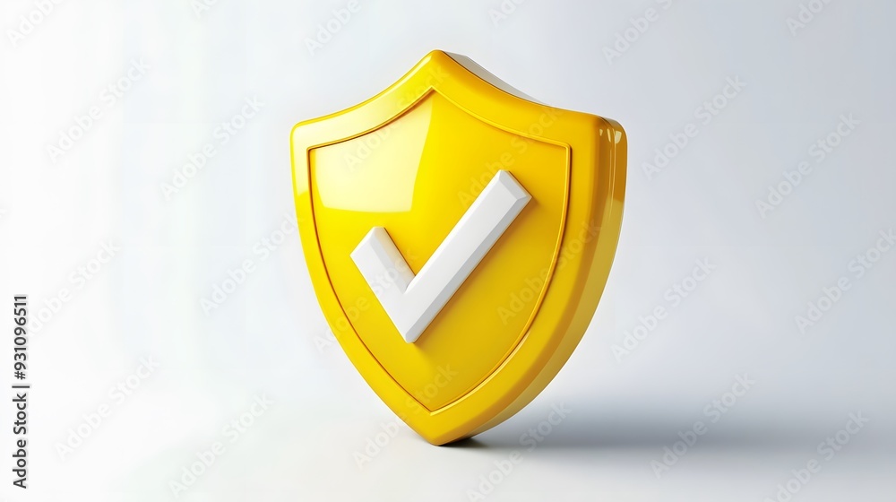 cartoon 3d Icon safety shield check mark perspective . yellow symbol security safety icon. Checkmark in minimalistic style. 3d vector illustration. white background cartoon 3d Icon safety shield check mark perspective . yellow symbol security safety icon. Checkmark in minimalistic style. 3d vector illustration. white background