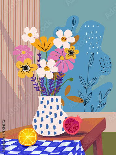 Beautiful flower on vase line drawing hand drawn vector illustration. Flowers and plants aesthetic abstract art print, cover, poster, home decor design.