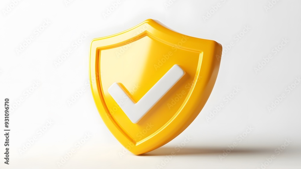 cartoon 3d Icon safety shield check mark perspective . yellow symbol security safety icon. Checkmark in minimalistic style. 3d vector illustration. white background cartoon 3d Icon safety shield check mark perspective . yellow symbol security safety icon. Checkmark in minimalistic style. 3d vector illustration. white background