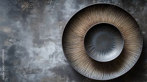 Modern earthenware plate  sharp edges  intricate detailing  precise design  minimalist backdrop