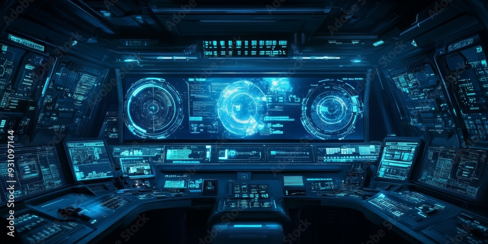 Advanced digital controls designed for space missions, featuring holographic inputs, live data readouts, and responsive celestial displays Advanced digital controls designed for space missions, featuring holographic inputs, live data readouts, and responsive celestial displays