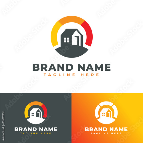 Circle house medium to hot temperature indicator Symbol icon flat logo stock vector design
