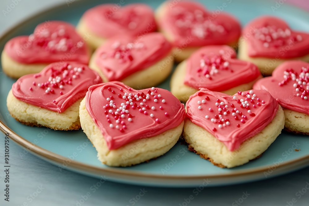 Plate of tasty heart shaped cookies, closeup. Valentine's Day celebration Plate of tasty heart shaped cookies, closeup. Valentine's Day celebration