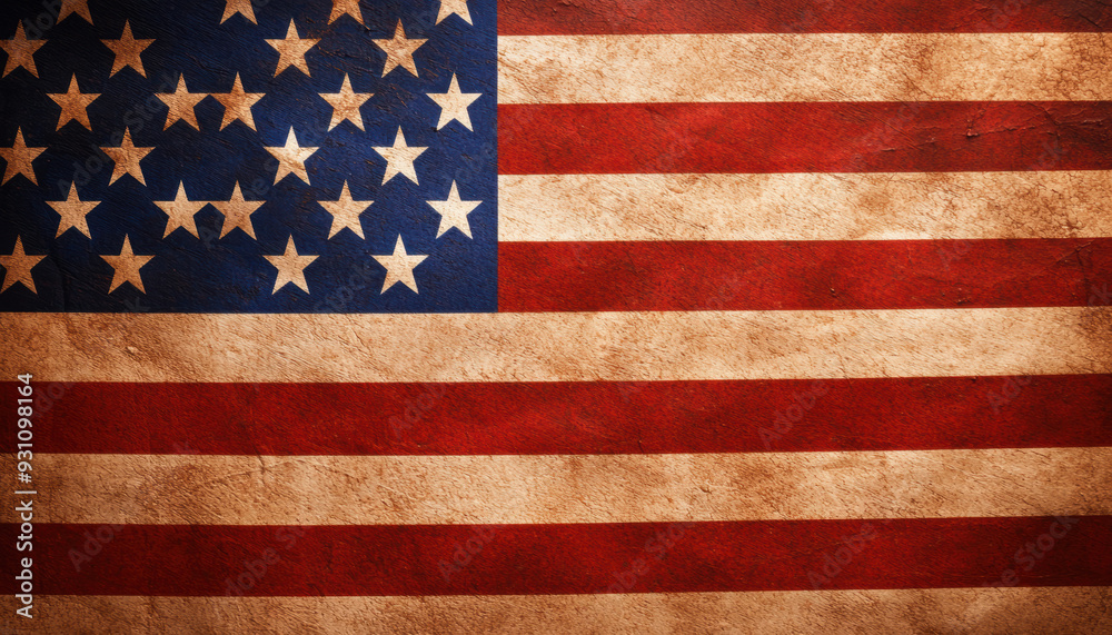 Naklejka premium Vintage textured American flag with stars and stripes. Represents patriotism, history, and national pride. Perfect for Fourth of July celebrations.