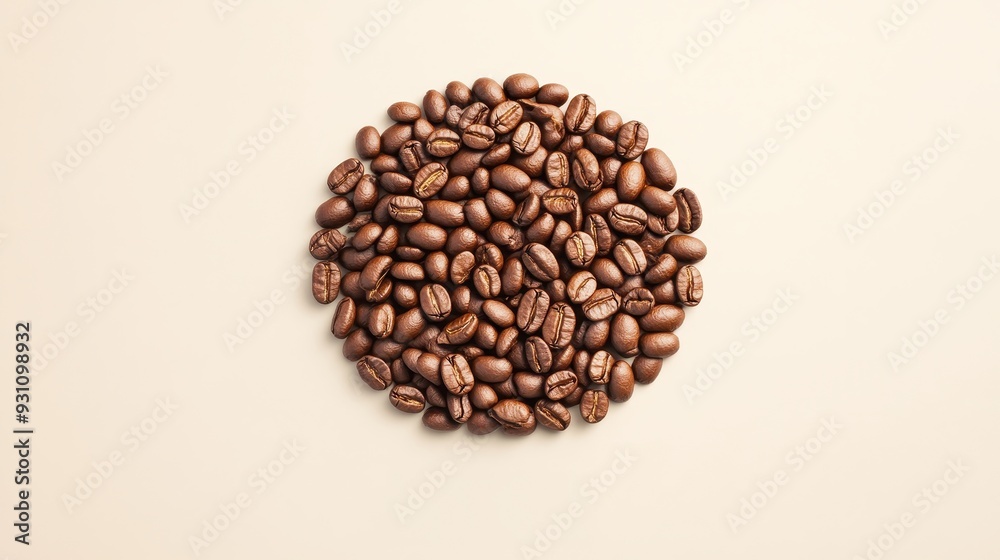 Close-up of roasted coffee beans arranged in a circle on a light background, perfect for coffee-related projects. Close-up of roasted coffee beans arranged in a circle on a light background, perfect for coffee-related projects.
