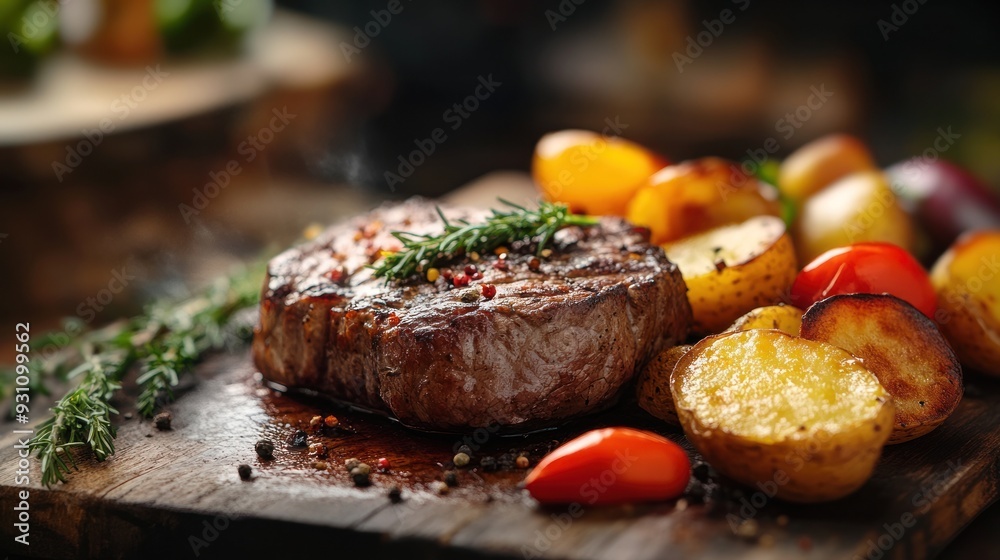 Juicy Steak with Rosemary and Roasted Potatoes Juicy Steak with Rosemary and Roasted Potatoes