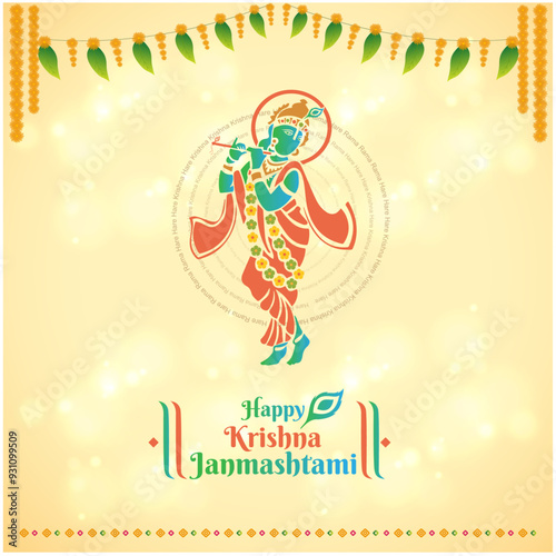 Happy Krishna Janmashtami wishes Social Media Post Template Design Vector