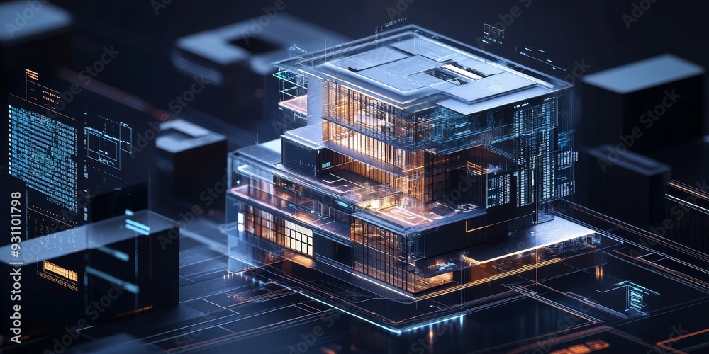 Fototapeta premium A modern UI for managing intelligent buildings, with interactive layouts, live data streams, and advanced technology integration