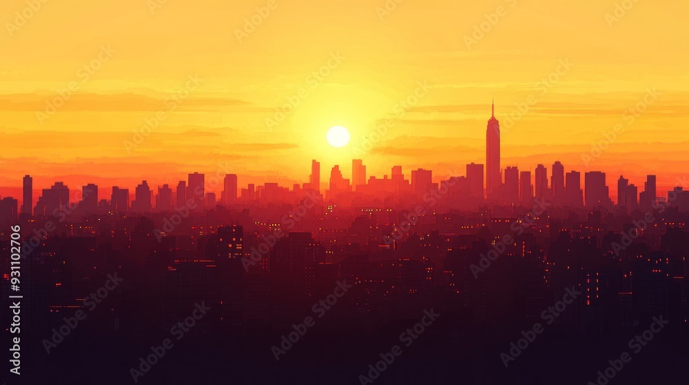 Cityscape at Sunset with Silhouette of Buildings Cityscape at Sunset with Silhouette of Buildings