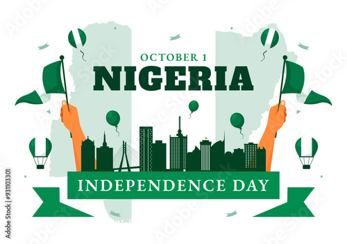 Happy Nigeria Independence Day Vector Illustration on 1 October with Waving Flag and the Fighters in National Holiday Flat Cartoon Background Design