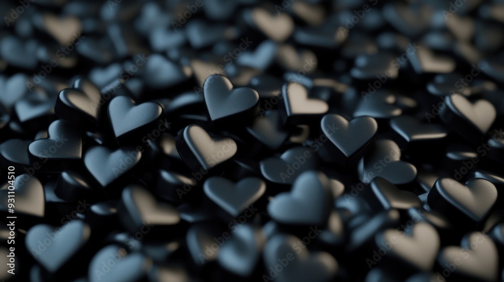 A pile of small black hearts in a 3D-rendered design creates a dramatic yet subtle love-themed background for Valentine s Day or romance concepts. A pile of small black hearts in a 3D-rendered design creates a dramatic yet subtle love-themed background for Valentine s Day or romance concepts.