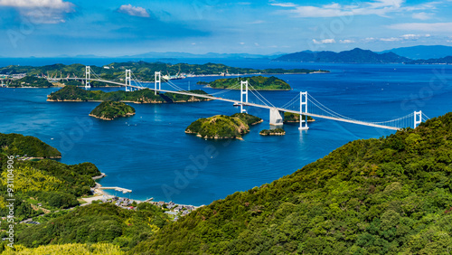 しまなみ海道_亀老山展望台より来島海峡大橋と瀬戸内海の島々
