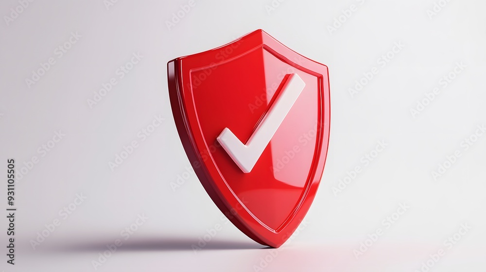 cartoon 3d Icon safety shield check mark perspective . red symbol security safety icon. Checkmark in minimalistic style. 3d vector illustration. white background cartoon 3d Icon safety shield check mark perspective . red symbol security safety icon. Checkmark in minimalistic style. 3d vector illustration. white background