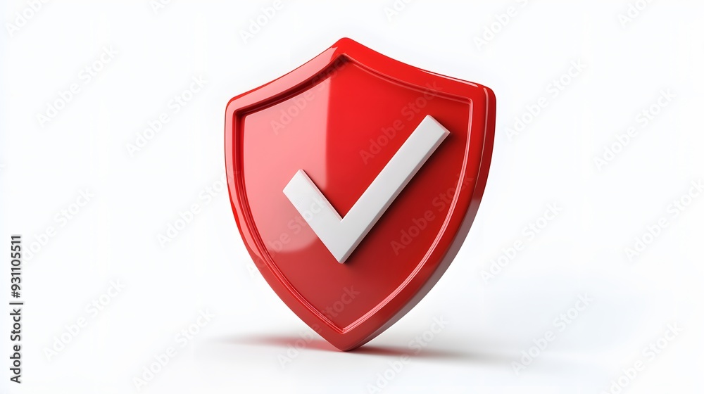 cartoon 3d Icon safety shield check mark perspective . red symbol security safety icon. Checkmark in minimalistic style. 3d vector illustration. white background cartoon 3d Icon safety shield check mark perspective . red symbol security safety icon. Checkmark in minimalistic style. 3d vector illustration. white background