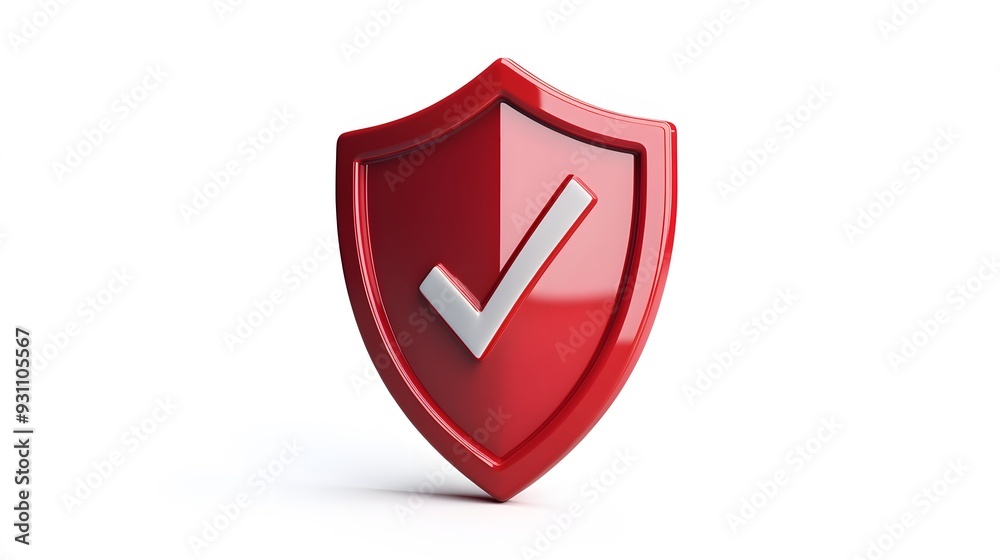 cartoon 3d Icon safety shield check mark perspective . red symbol security safety icon. Checkmark in minimalistic style. 3d vector illustration. white background cartoon 3d Icon safety shield check mark perspective . red symbol security safety icon. Checkmark in minimalistic style. 3d vector illustration. white background