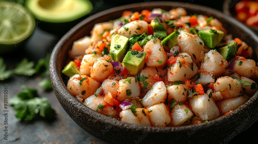 A seafood ceviche made with fresh fish lime cilant 464 food, meal, vegetable, meat, chicken, pan, dinner, dish, vegetables, cooking, healthy, cuisine, lunch, fried, plate, pepper, seafood, cooked, ho A seafood ceviche made with fresh fish lime cilant 464 food, meal, vegetable, meat, chicken, pan, dinner, dish, vegetables, cooking, healthy, cuisine, lunch, fried, plate, pepper, seafood, cooked, ho