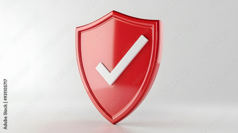 cartoon 3d Icon safety shield check mark perspective . red symbol security safety icon. Checkmark in minimalistic style. 3d vector illustration. white background cartoon 3d Icon safety shield check mark perspective . red symbol security safety icon. Checkmark in minimalistic style. 3d vector illustration. white background