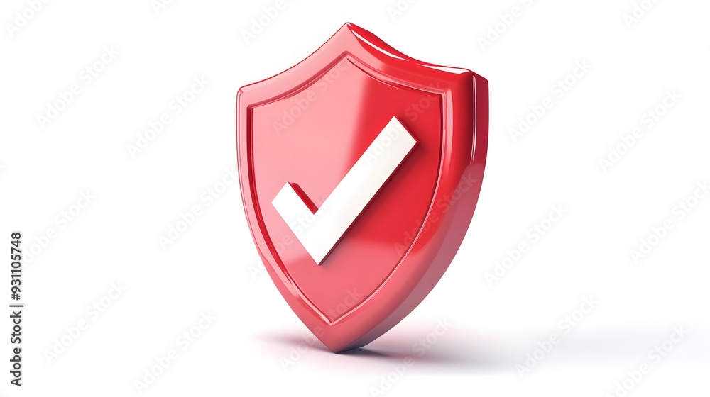 cartoon 3d Icon safety shield check mark perspective . red symbol security safety icon. Checkmark in minimalistic style. 3d vector illustration. white background cartoon 3d Icon safety shield check mark perspective . red symbol security safety icon. Checkmark in minimalistic style. 3d vector illustration. white background