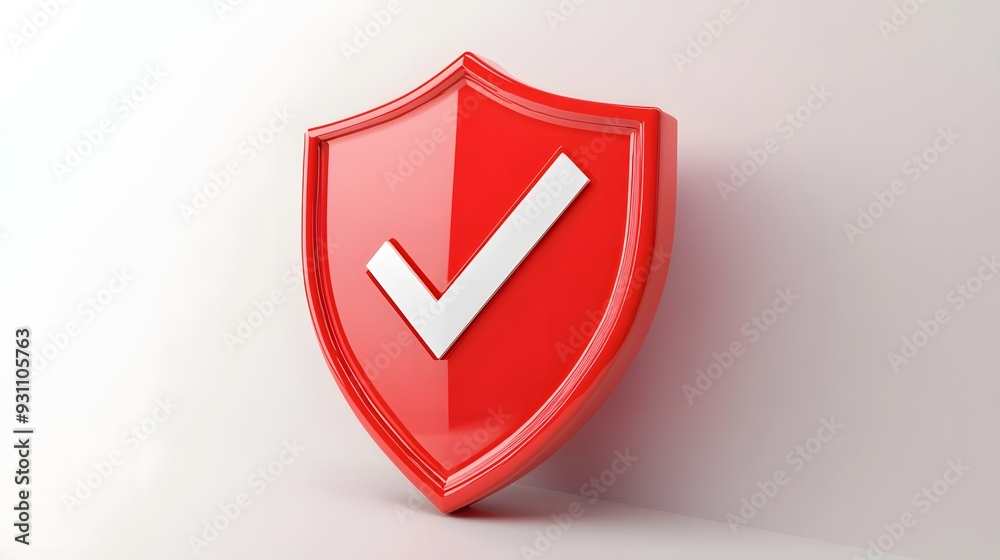 cartoon 3d Icon safety shield check mark perspective . red symbol security safety icon. Checkmark in minimalistic style. 3d vector illustration. white background cartoon 3d Icon safety shield check mark perspective . red symbol security safety icon. Checkmark in minimalistic style. 3d vector illustration. white background