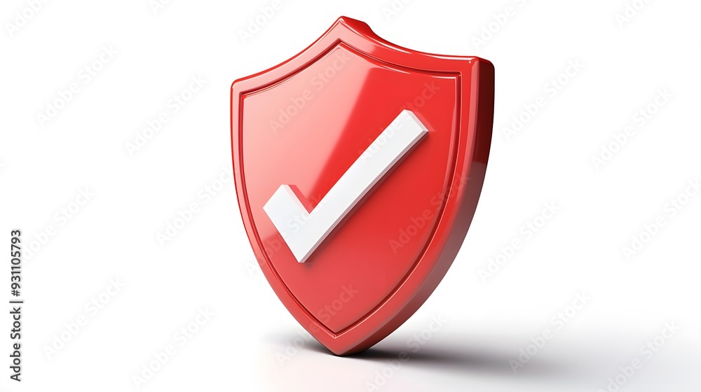 cartoon 3d Icon safety shield check mark perspective . red symbol security safety icon. Checkmark in minimalistic style. 3d vector illustration. white background cartoon 3d Icon safety shield check mark perspective . red symbol security safety icon. Checkmark in minimalistic style. 3d vector illustration. white background